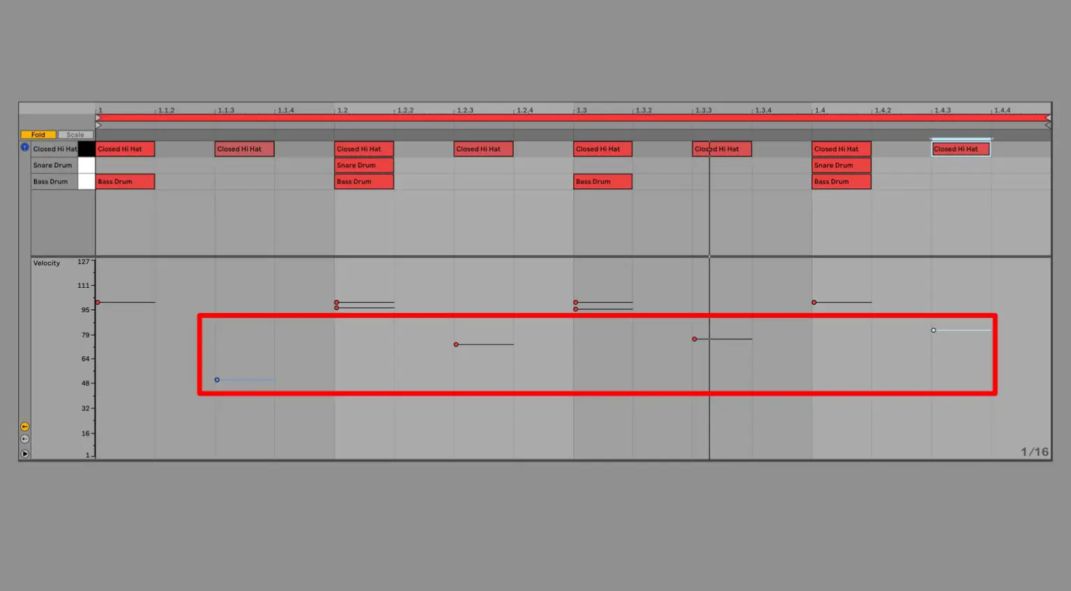 In Ableton Live, la modifica delle velocity avviene qui