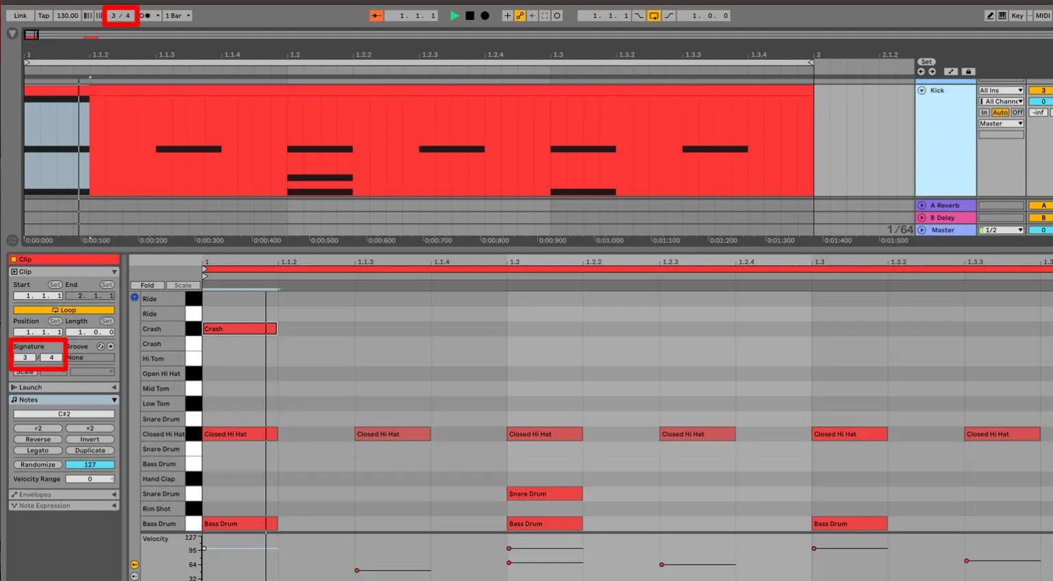 In Ableton è possibile avere una time signature globale (in alto) e una time signature diversa in ogni clip (in basso)