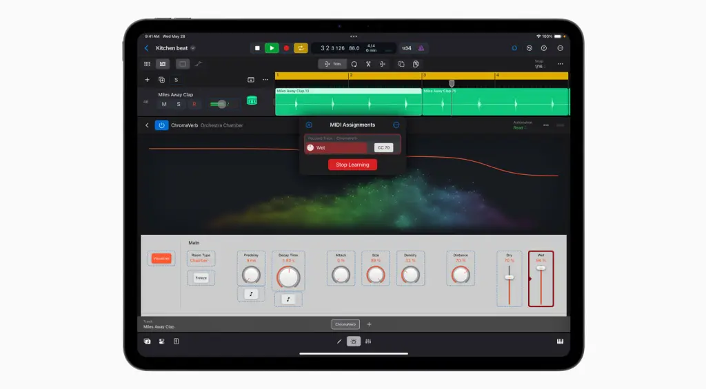 Learn MIDI è una nuova funzione della versione iPad di Logic Pro.