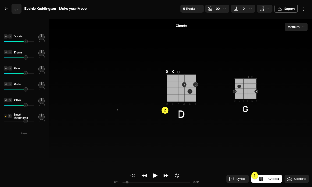 La Chord View su Moises