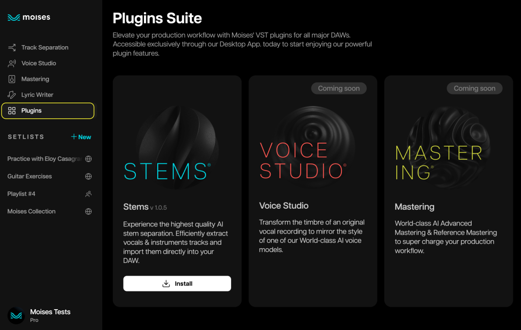 Le principali funzionalità offerte da Moises
