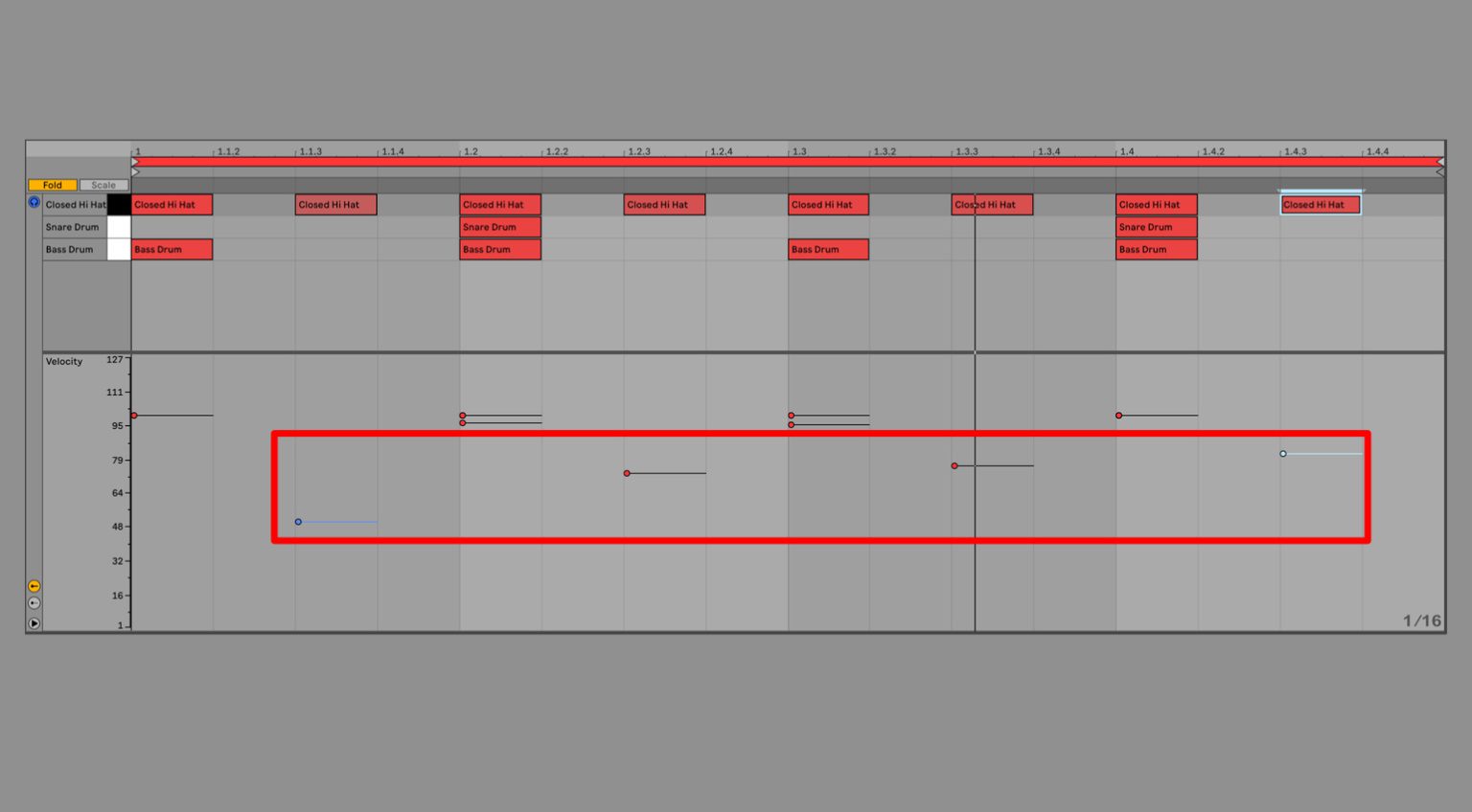 In Ableton Live, la modifica delle velocity avviene qui