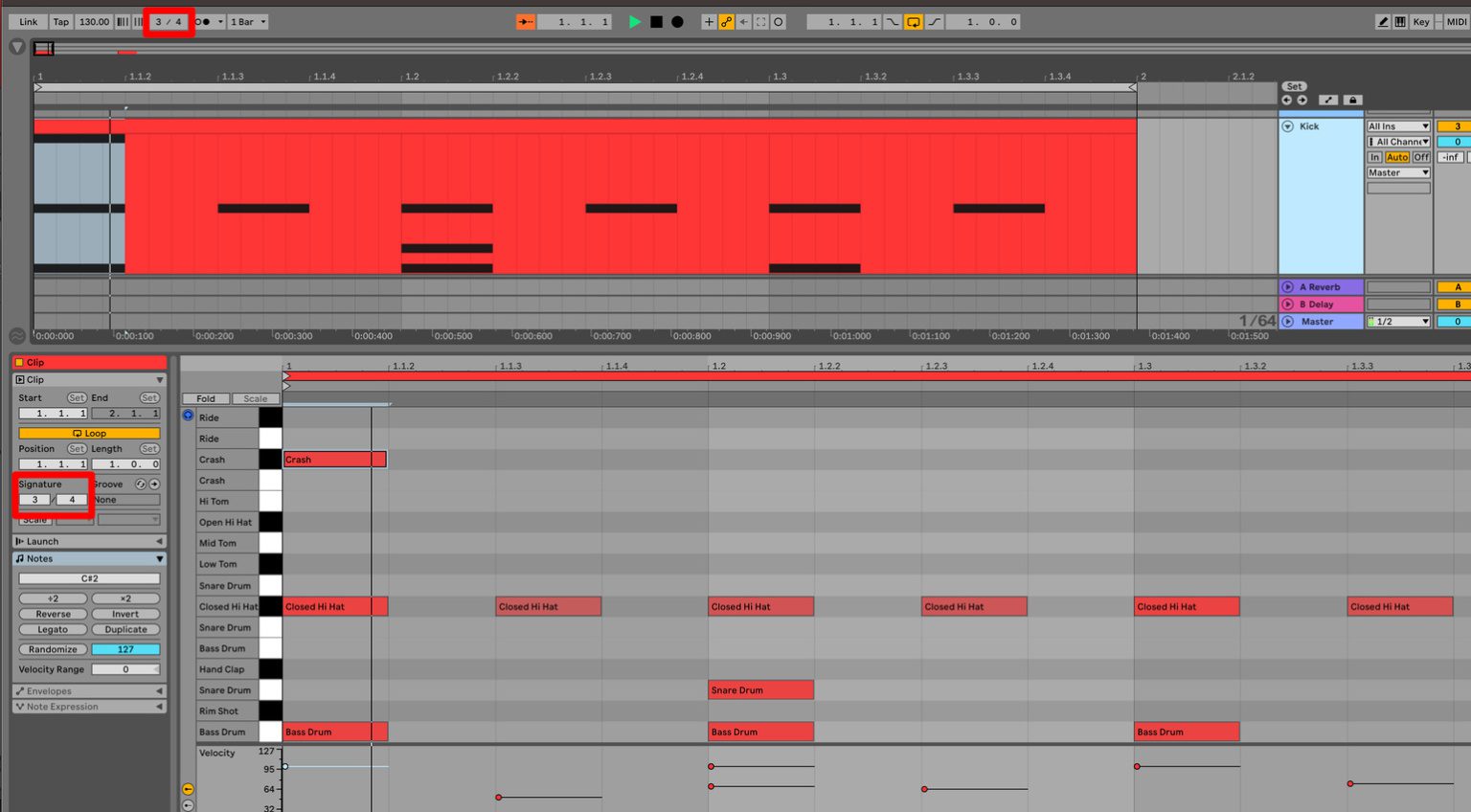 In Ableton è possibile avere una time signature globale (in alto) e una time signature diversa in ogni clip (in basso)