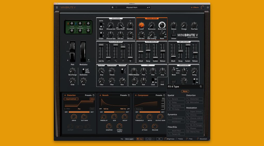 La sezione FX dell'Arturia MiniBrute V