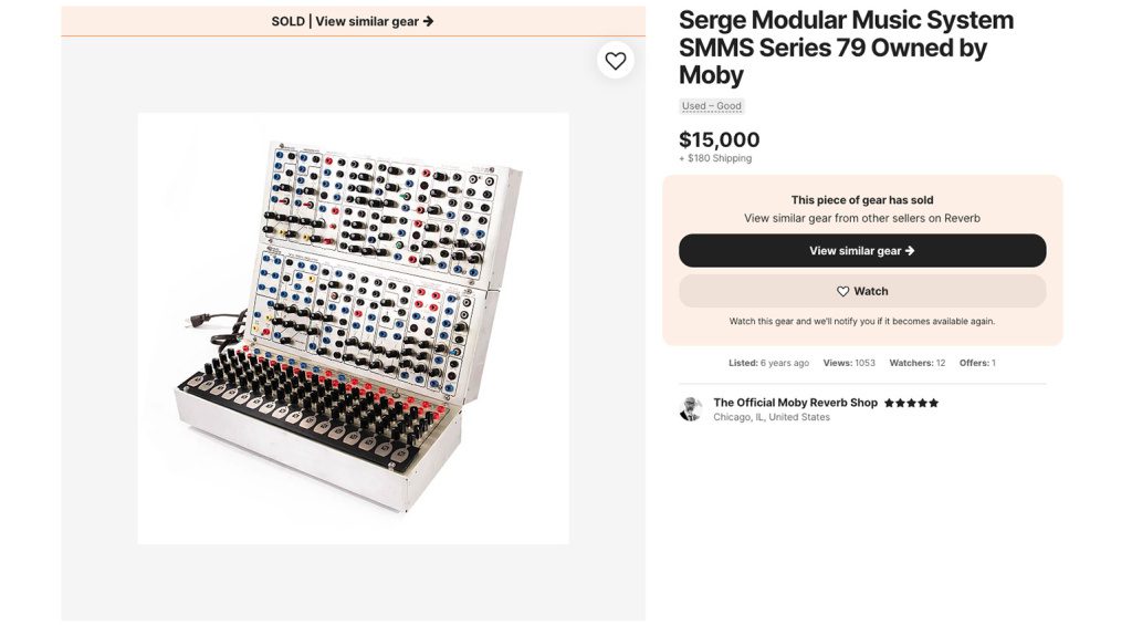 L'annuncio originale su Reverb del Serge Modular di Moby