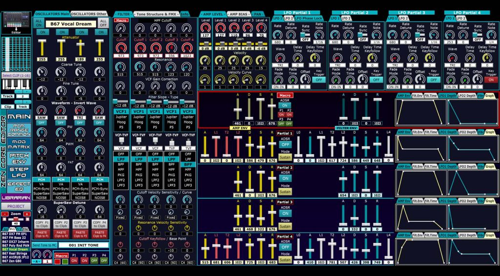 Pagina principale dell'editor ZEN-Core per MC-101 e MC-707