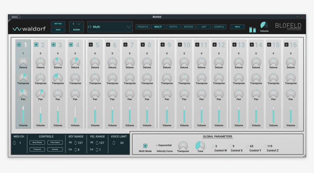 Waldorf Blofeld Plugin: mixer multistrumento