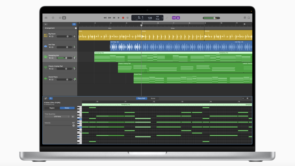 Il piano roll di Garageband con cui editare e creare tracce MIDI