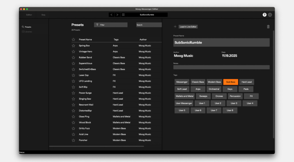 Moog Messenger Preset Editor