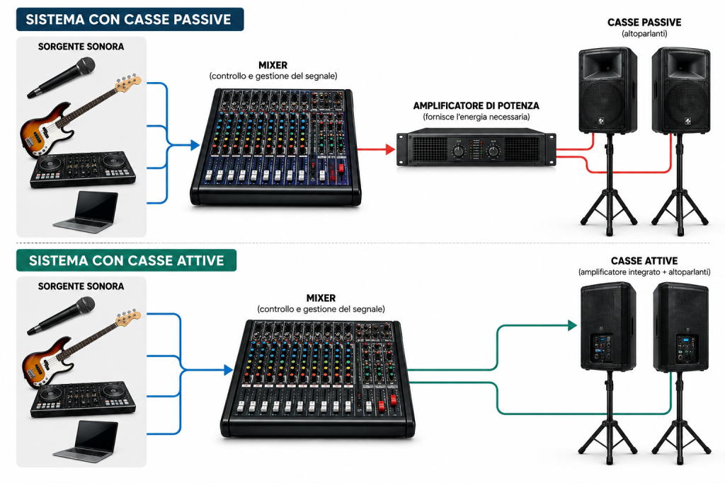 Flusso audio casse passive e attive